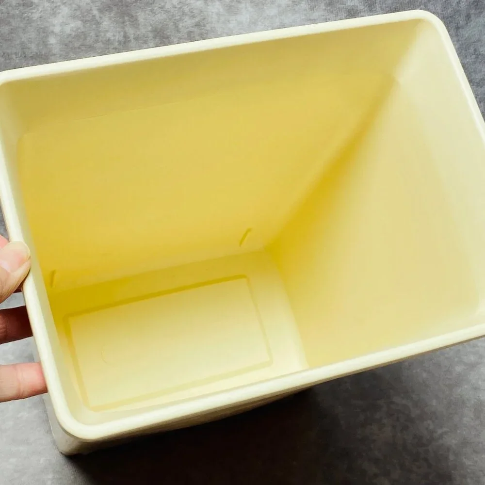 Vintage Beige Rectangular Plastic Wastebasket Trash Bin 11